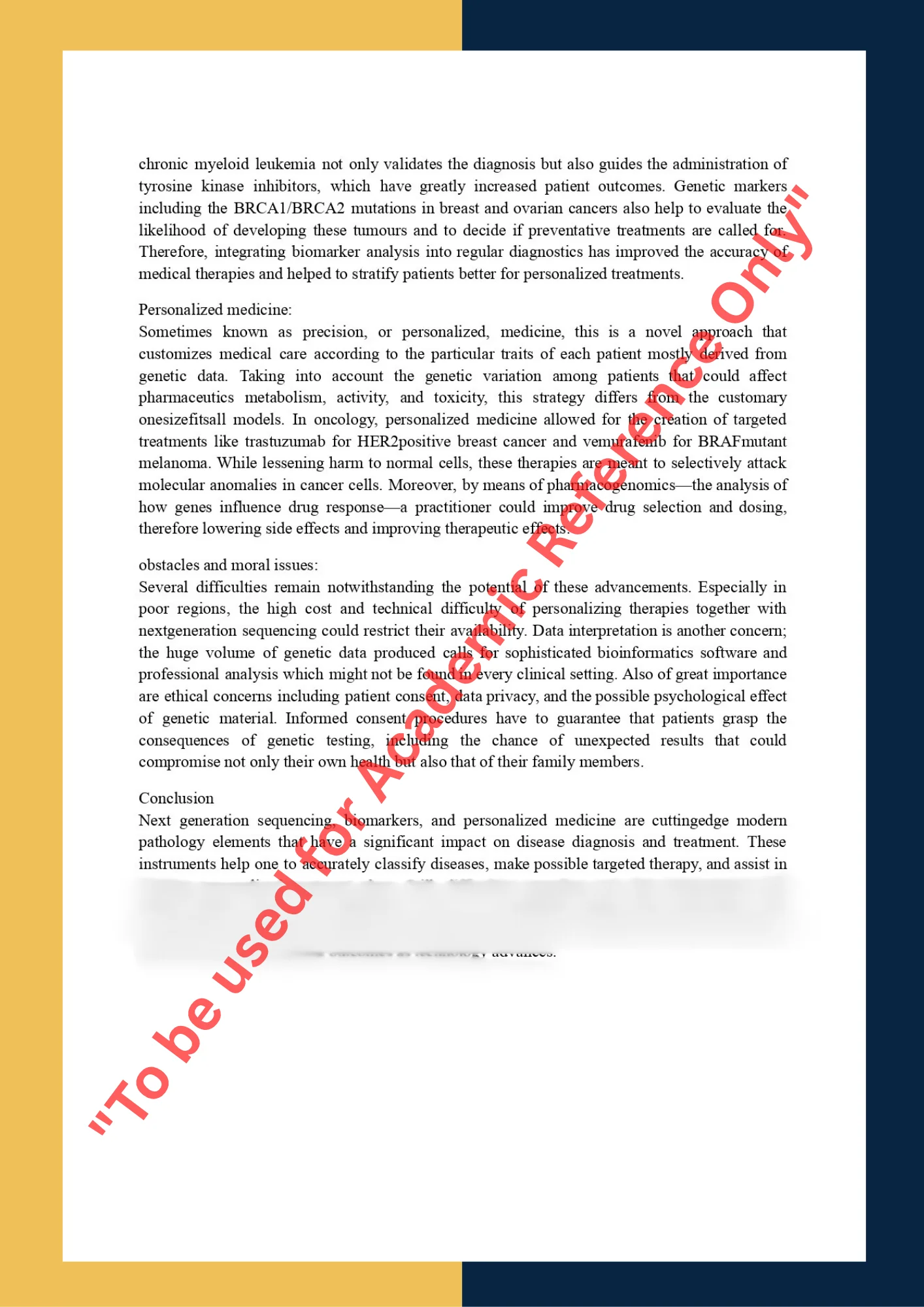Assignment Sample On Subject PGN 501 – Pathology and Genetics 1